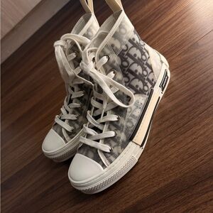 Dior High-Top Sneakers - White and Gray Monogram